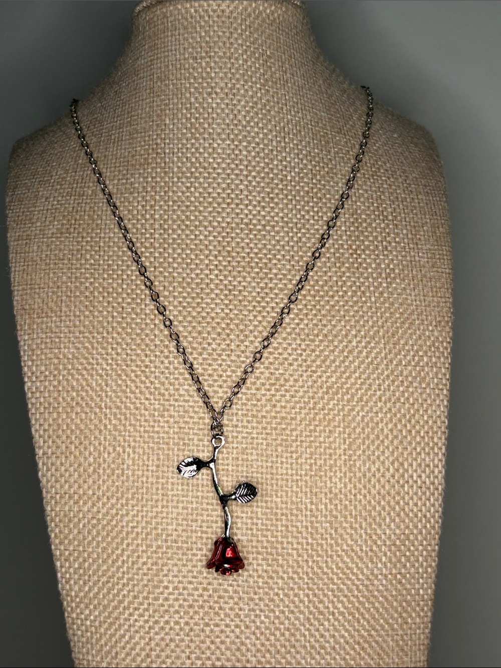 Silver-Tone Red Rose Pendant Necklace - Women Jewelry